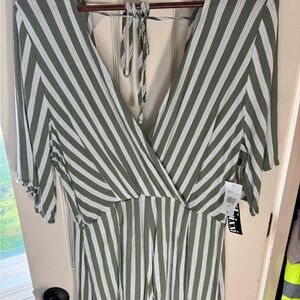 Trixxi Green and White Striped Dress